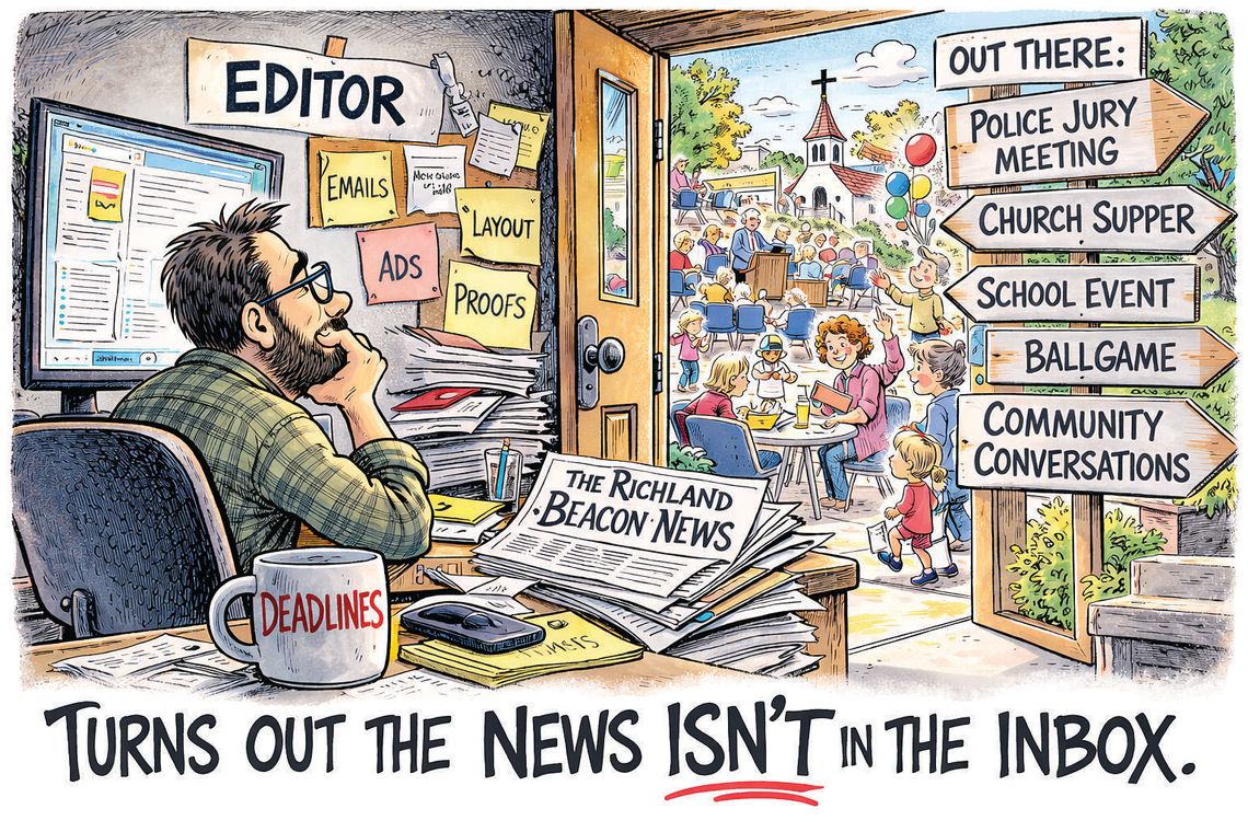 Harried editor at desk